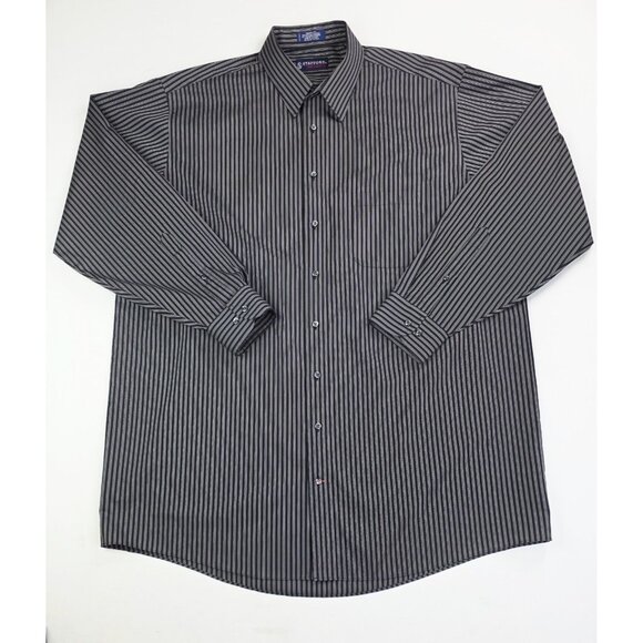 Stafford Performance X-Tall Sz 18 36-37 Black Gray White Stripe Broadcloth Shirt - Picture 1 of 9